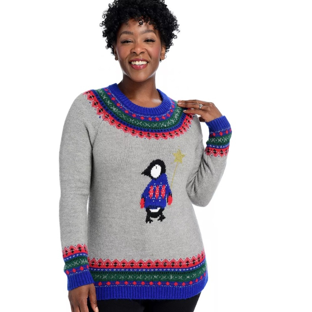 Women’s Christopher & Banks Cozy Festive Penguin Crew Neck‎ Sweater